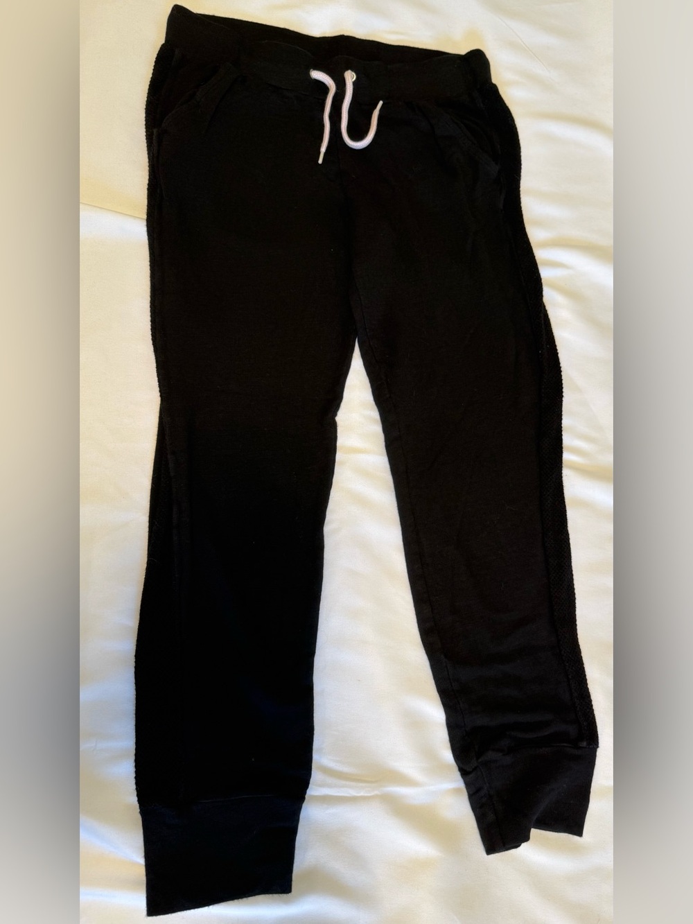 Monrow Black Jogger Sweats with White Drawstring & Crochet Side Panel XS